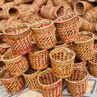 Cốc cói nhí đan thưa, derco, phụ kiện trang trí chất cói dùng trang trí cắm giỏ hoa