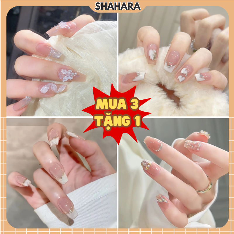 Móng Tay Giả Đính Đá Nhọn Shahara, Móng Giả Nailbox Kèm Keo Đính Nơ Cá Tính Giá Rẻ