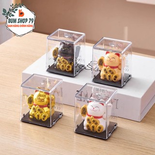  Mèo Thần Tài Vẫy Tay Mini Kèm Hộp Mica Trong Suốt Mèo Chiêu Tài Để Bàn Năng Lượng Mặt Trời Trang Trí Thu Hút Tài Lộc 