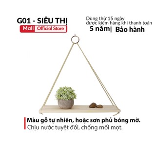 Kệ gỗ treo tường đa năng trang trí dây thừng gỗ thông thơm vintage G01