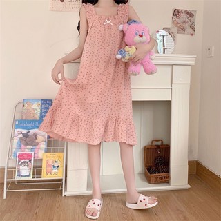 Váy 2 dây váy ngủ ngắn tay chất đũi nhăn dáng rộng phong cách công chúa bánh bèo M1342