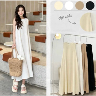  Váy Ba Lỗ Đũi Gân YT40 Đầm Ba Lỗ Dáng Dài 2 Lớp Có Túi Sườn Mặc Hè Siêu Mát 