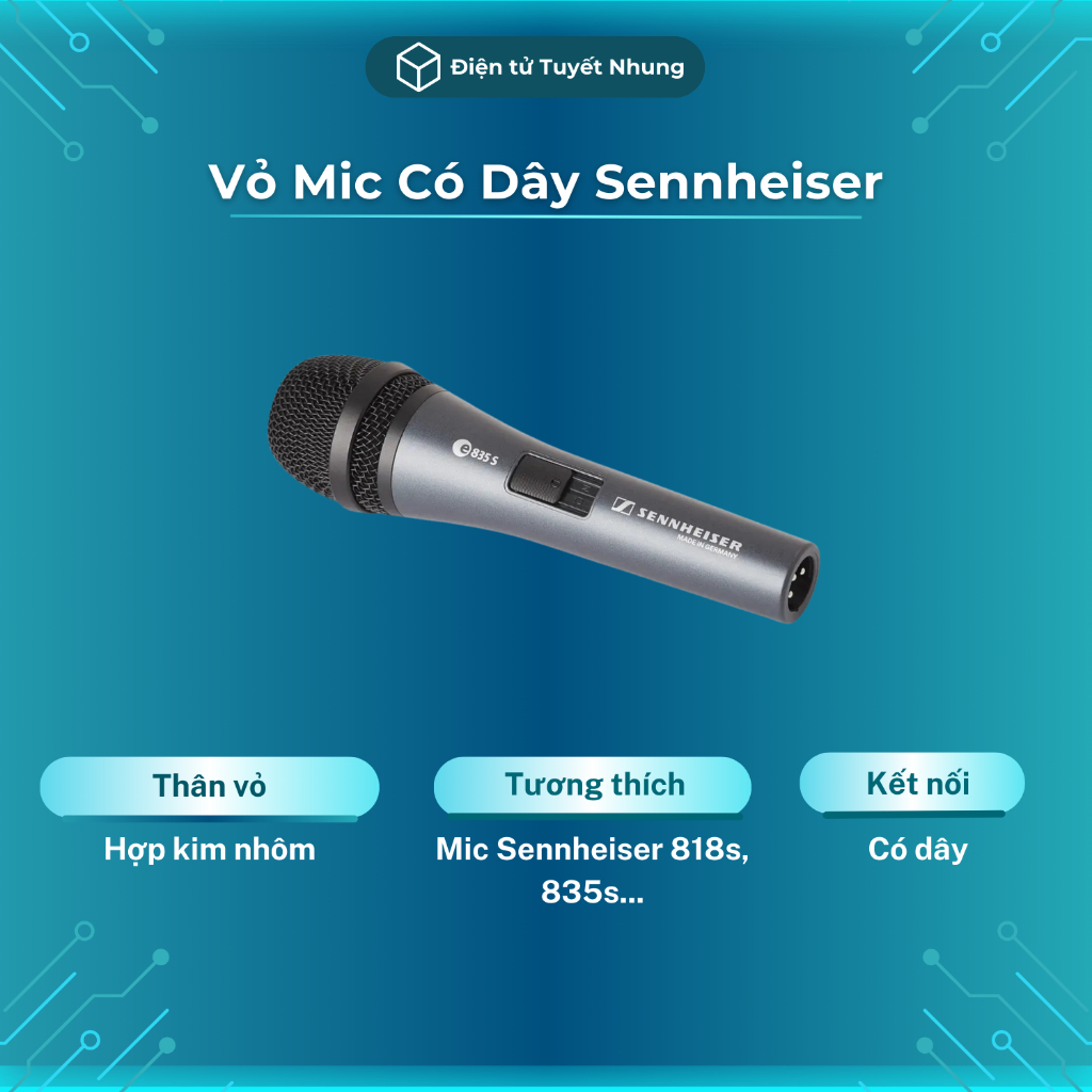 Vỏ Mic Sennheiser 818s/ 835s Có Dây Cao Cấp, Chất Liệu Hợp Kim - Vỏ Tay Micro Sennheiser BH Lỗi 1-1
