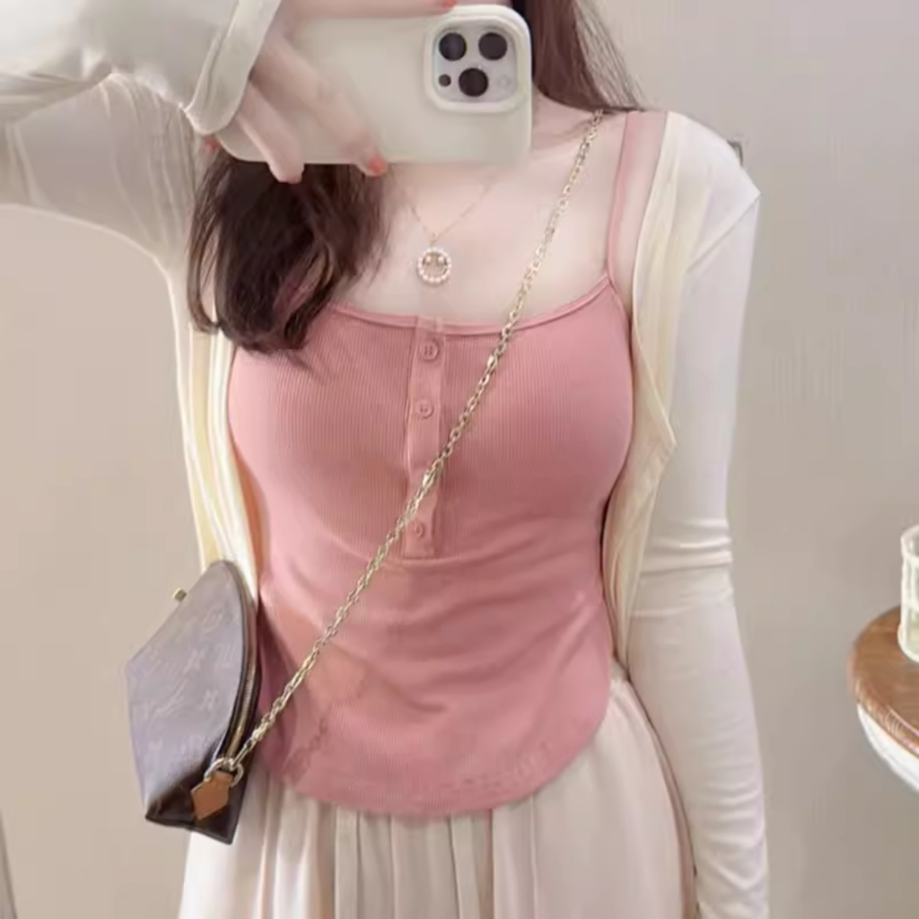 Áo kiểu 2 dây vạt bầu PINKSTORE29 phối cúc cài cổ gợi cảm A5912 | BigBuy360 - bigbuy360.vn