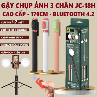 #Gậy Chụp Ảnh Tự Sướng Dài 1.7M,,Gậy Selfie JC-18H có 2 đèn Led trợ sáng, Gậy Tripod 3 Chân Livestream