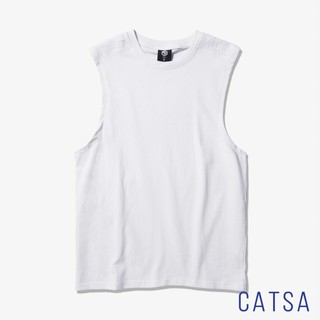 Áo thun ba lỗ nam CATSA chất liệu cotton mềm mại thoáng khí trắng xanh ATT038-040