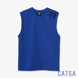 Áo ba lỗ xanh dương phối vai CATSA chất cotton thoáng mát ATT041