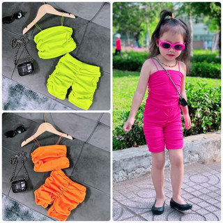Set Áo 2 Dây Quần Ngố Hoa Văn Dễ Thương Nhiều Màu Cho Bé Gái