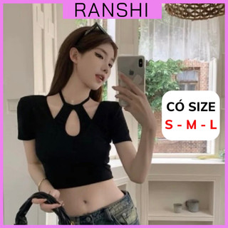  Áo Croptop Cổ Yếm Tay Ngắn RANSHI Hai Lớp Sẵn Đệm Ngực Chất Thun Tăm Lạnh Xịn Thoáng Mát Dễ Phối Đồ - RA164