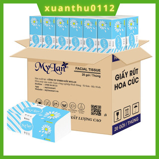 Giấy ăn rút Mylan thùng 20 gói, khăn giấy ăn hoa cúc 4 lớp mềm mịn cao cấp