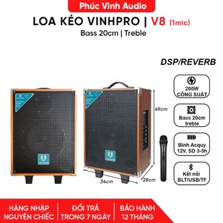 Loa kéo bass 20cm, vinhpro v8 150w, tặng kèm 1-2 micro, karaoke bluetooth