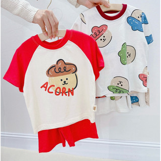 Bộ đùi bé gái , bộ cotton cộc tay bé gái hình acorn kute 2 màu trắng - hồng nhà cam