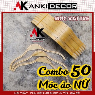 Combo 50 móc áo vai tre treo quần áo, móc gỗ tre treo quần áo, móc quần áo gỗ tre người lớn trẻ em Anki Decor