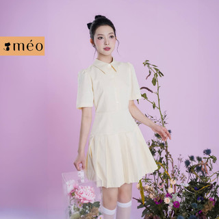 Váy Mini Joley Méo shop thiết kế, đầm sơ mi dáng suông phối xếp ly tay ngắn basic