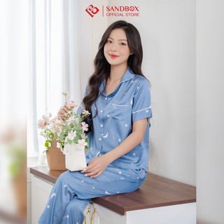 Bộ Pijama Mặc Nhà SANDBOX Tay Ngắn, Quần Dài Chất Liệu Lụa Latin Nhật Cao Cấp Mềm Mịn (BPC22002)