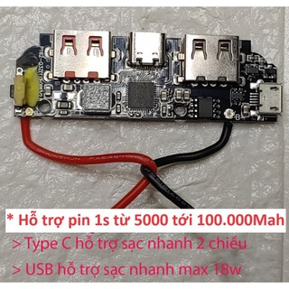 Mạch sạc dự phòng nhanh 18w Type C Micro 1 usb 2 usb