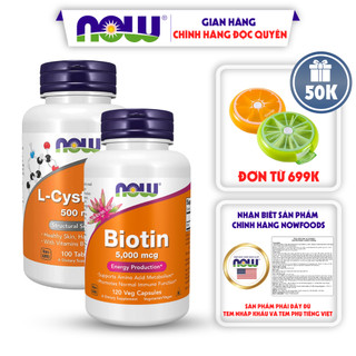 Combo đẹp da, giảm mụn, giảm rụng tóc giúp tóc chắc khỏe L-Cysteine 500mg + Biotin 5000mcg