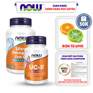 Combo hỗ trợ xương khớp bổ mắt bổ não tăng đề kháng cho cơ thể Now UC-II Collagen Type II + Ultra Omega-3