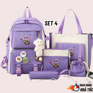 Sét Balo CUTE 4 Món [MÀU CỰC CUTE] Bao Thời Trang, Bao Chống Thấm Nam Nữ