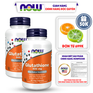 Combo 2 lọ Now Glutathione 500mg hỗ trợ trắng sáng da giúp da đều màu 60 viên