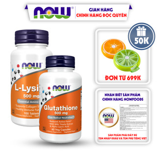 Combo Now L-Lysine 500mg + Glutathione 500mg giảm tình trạng da dầu, giúp da sáng khỏe