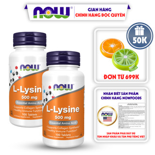Combo 2 lọ Now L-Lysine 500mg hỗ trợ miễn dịch giảm mụn và tổng hợp collagen 100 viên