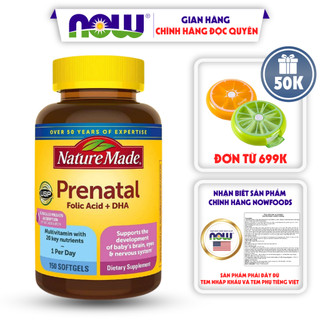 Vitamin tổng hợp cho bà bầu Nature Made Prenatal Folic Acid + DHA hỗ trợ sự phát triển của bé và sức khỏe của mẹ 150 vên