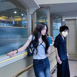 Áo Hoa Nhí Cổ V Viền Ren Phong Cách Tiểu Thư Hàn Quốc -Tinahouse.2021