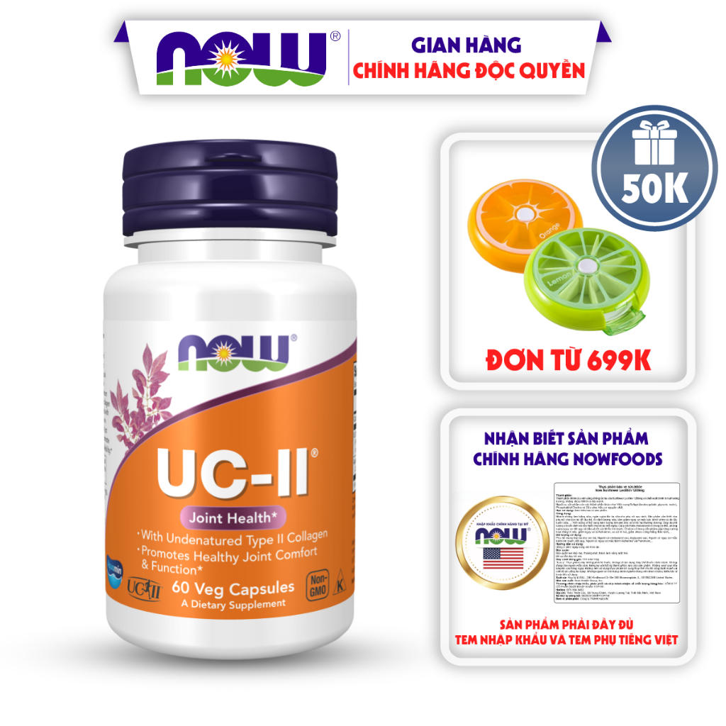 Viên uống hỗ trợ xương khớp Now UC-II Collagen Type II Joint Health 60 Viên