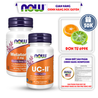 Combo tăng cường sức khỏe xương khớp và hỗ trợ giấc ngủ cho người cao tuổi Now UC-II Collagen Type II + Melatonin 3mg