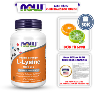 Viên uống hỗ trợ miễn dịch, tăng sinh collagen Now L-Lysine 1000mg 100 viên