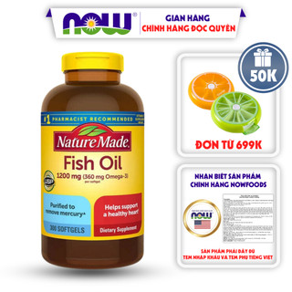 Dầu cá Nature Made Fish Oil 1200mg giúp hỗ trợ tim mạch, sáng mắt và ổn định huyết áp hộp 150 viên của Mỹ