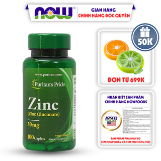 Kẽm Zinc 50mg tăng testosteron nội sinh, tăng cường sinh lý nam giới, giảm mụn nội tiết và dầu nhờn Puritan's Pride