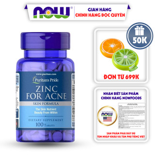 Bổ sung kẽm giúp đẹp da, giảm mụn nội tiết Puritan's Pride Zinc For Acne 100 viên của Mỹ