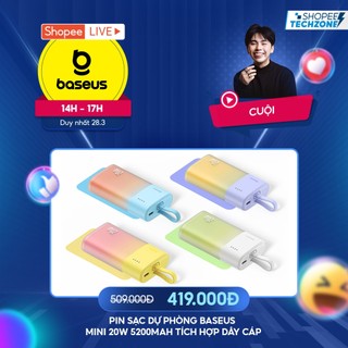 Pin Sạc Dự Phòng Baseus Mini 20W 5200mAh Tích Hợp Dây Cáp Cho Điện Thoại Samsung S22 Xiaomi