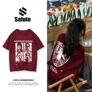 Salute Áo phông nữ cao cấp local brand unisex form rộng áo thun Đỏ mận fashion ngầu Y0932
