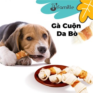 Gà Bông Tuyết Nướng Cuộn Da Bò. Snack Sạch Răng Chó JFamille, Bổ Sung Canxi. Gói 100gr-JF84