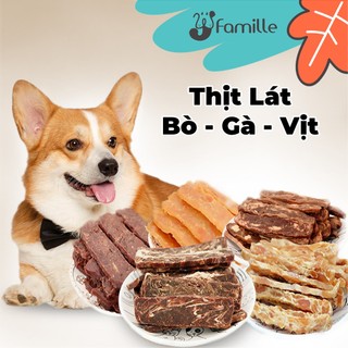 [100% TƯƠI NGON]Thịt Lát Bò Gà Vịt Sấy Khô, Đồ Ăn Vặt Cho Thú Cưng JFamille, Pet Snack Dinh Dưỡng, Gói 100gr - JF55