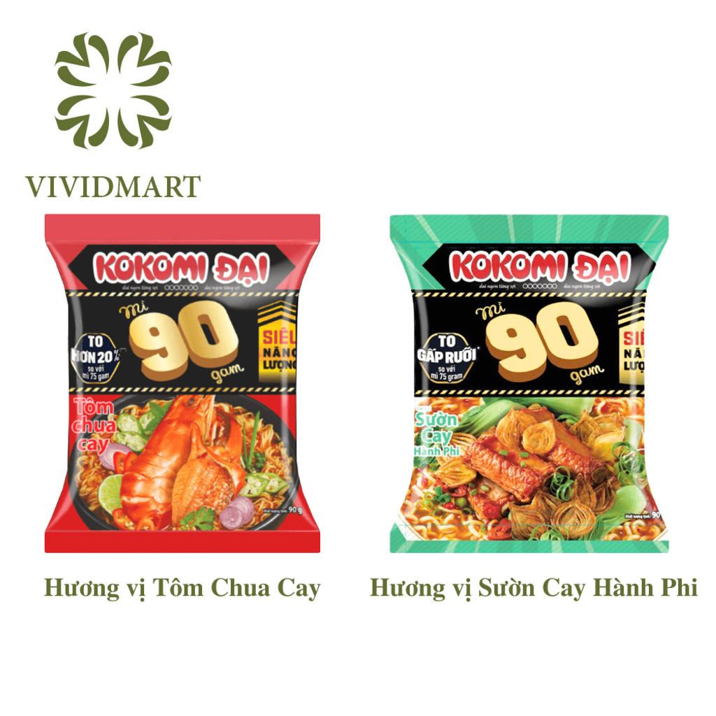 [GÓI LẺ] - MASAN - Mì Kokomi 90 gói 2 vị: Sườn Cay Hành Phi, Tôm Chua Cay (90g/gói) - Mì ăn liền Kokomi Đại