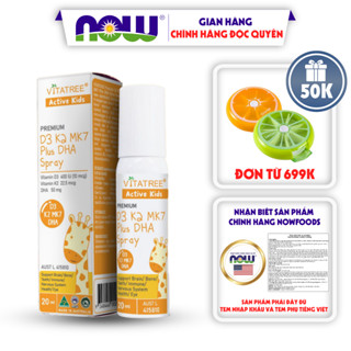 Lọ xịt Premium D3 K2 MK7 Plus DHA Spray Vitatree 20ml giúp bé phát triển trí não và tăng chiều cao tối ưu cho bé