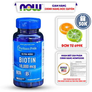 Hỗ trợ mọc tóc nhanh, giảm rụng tóc khô tóc gãy tóc Ultra Mega Biotin 10000mcg Puritan's Pride 100 viên của Mỹ