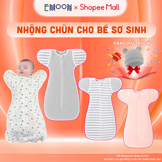 Nhộng chũn trẻ sơ sinh EMOON giúp bé ngủ ngon sâu giấc , tặng kèm mũ gấu chất liệu co giãn 4 chiều có tháo rời được tay