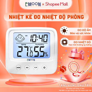 Nhiệt kế đo nhiệt độ phòng điện tử EMOON 4 trong 1 đo nhiệt độ, độ ẩm, báo thời gian, cảnh báo cảm xúc có đèn led