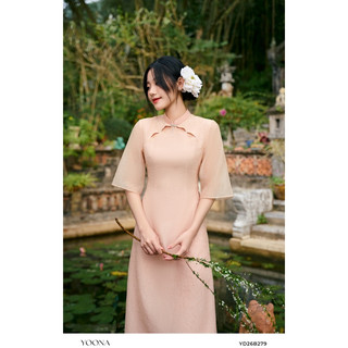 Bộ áo dài thiết kế tay ngắn chất tơ họa tiết hoa nhẹ nhàng YOONA - YD26B279