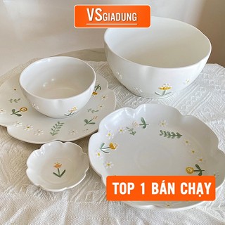 Bộ bát đĩa hoa cúc nhỏ Nhật Bản bát ăn cơm sứ hộ gia đình - VS445