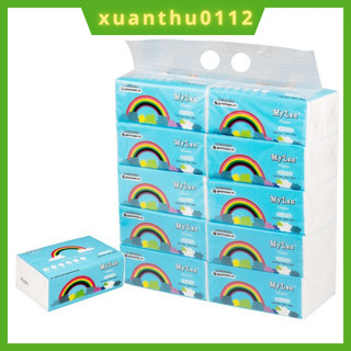 Giấy ăn cầu vòng MYLAN xách 10 gói, khăn giấy rút cầu vòng gấu trúc đa năng 3 lớp siêu dai mềm mịn an toàn