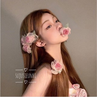 Kẹp tóc bông hoa hồng phai vải voan cài đầu trang trí chụp ảnh nàng thơ
