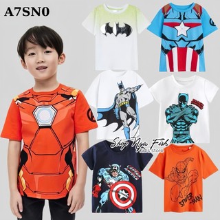 Áo cộc H..M họa tiết siêu nhân nhiều màu cho bé trai Nga Fish A7SN0