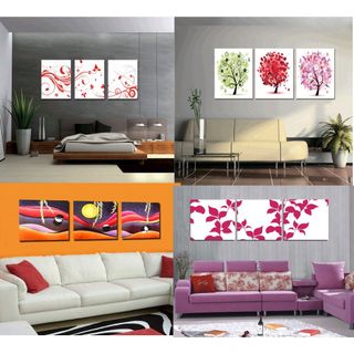 Tranh bộ ba treo tường hoa lá trang trí, tranh bộ ghép treo tường phòng khách bằng gỗ MDF, tranh bộ ghép ba tấm