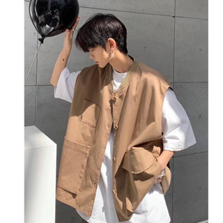 Áo khoác gile nam nữ unisex chất KaKi phối túi, gile nam nữ dáng basic đẹp phong cách retro Mỹ 6041